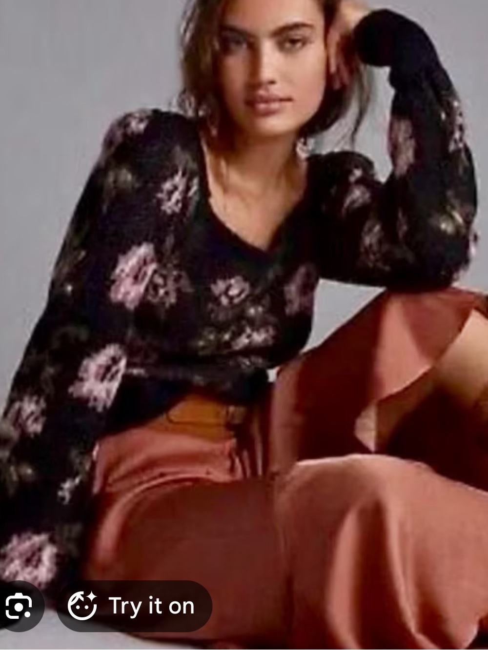 NWT Anthropologie Black square Neck Floral Knit Sweater with Pink Accents